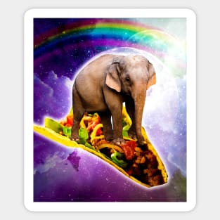 Elephant Riding Taco In Space With Rainbow Sticker